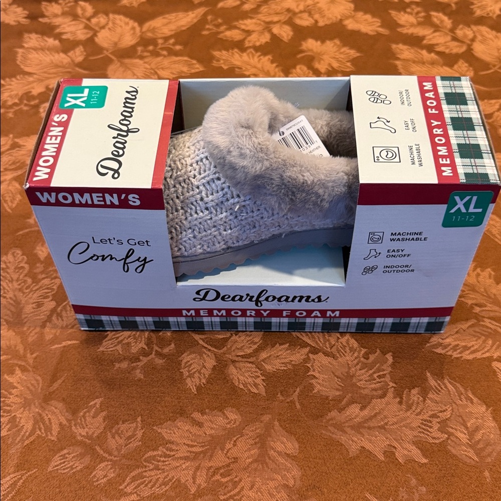 Dearfoams Women's Knit Oatmeal heather Memory Foam Slippers clogs NEW